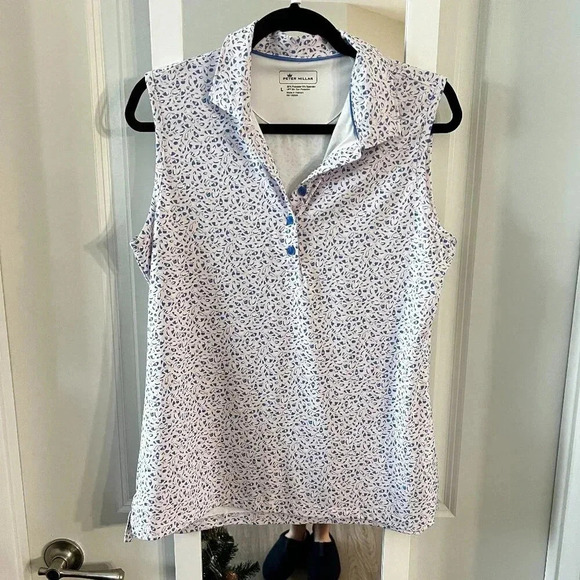 Peter Millar Women’s Sleeveless Polo | Size L | Blue & Pink Striped - Picture 2 of 5